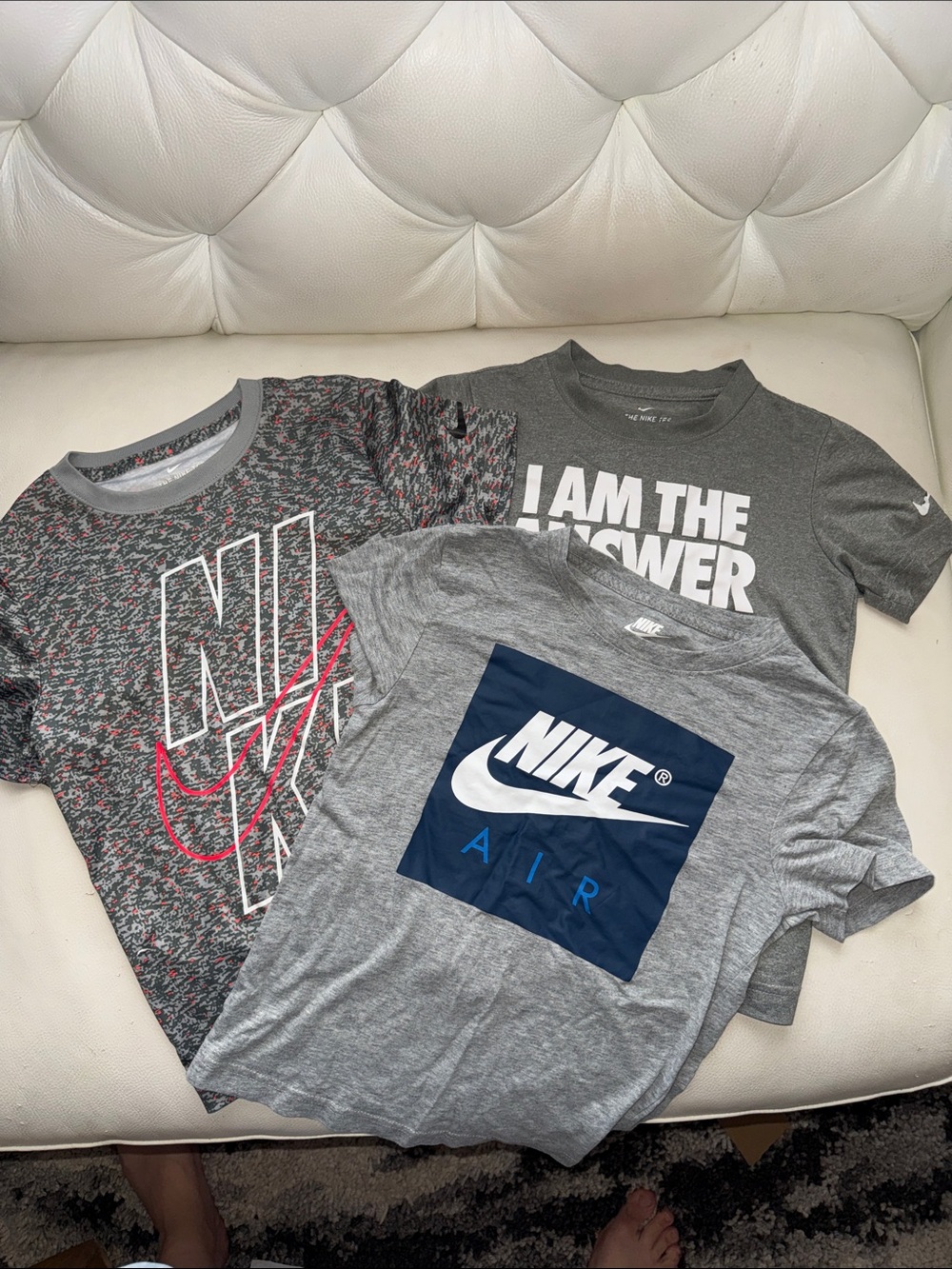 Nike Kids' Grey Graphic Short-Sleeve Tees with Navy & Pink Accents